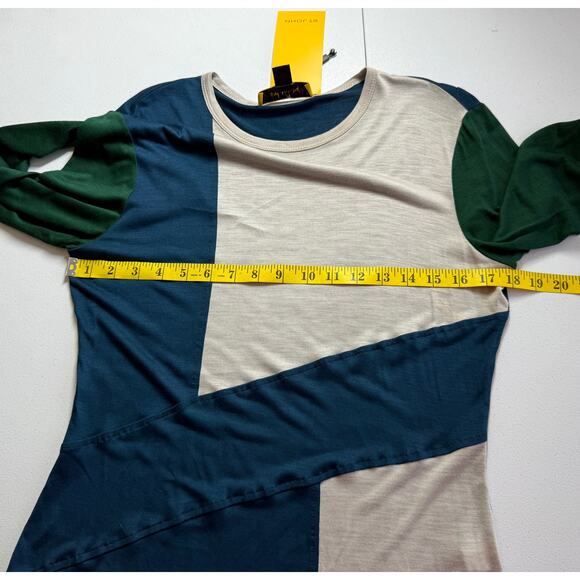 St. John Top Blouse Womens Medium Silk Blend Long Sleeve $295 Nautical SOFT NEW - Picture 5 of 13